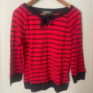 Lauren Ralph Lauren Active Women's Red & Navy Stripe Waffle Knit Shirt Sz Large